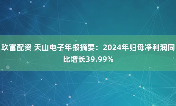 玖富配资 天山电子年报摘要：2024年归母净利润同比增长39.99%